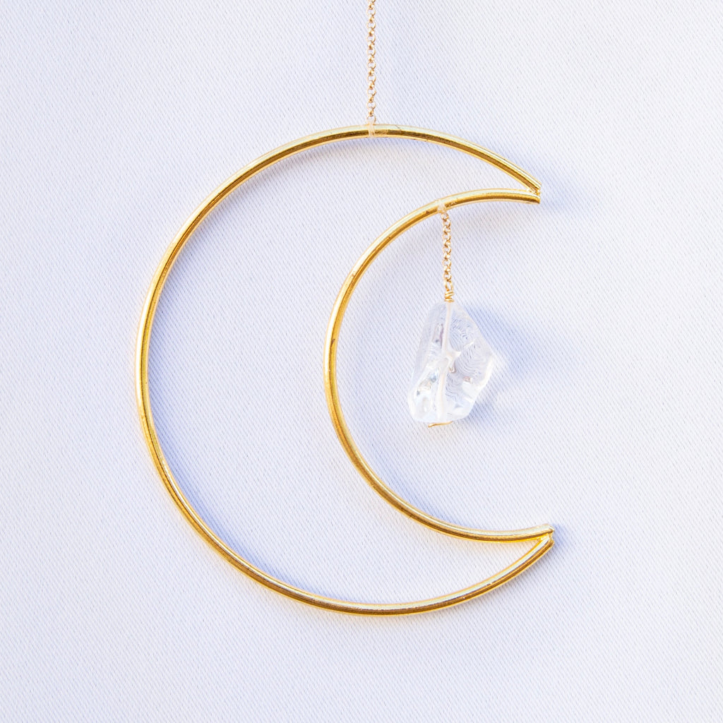 Mini Crescent Moon Crystal Wall Hanging Suncatcher - Clear Quartz