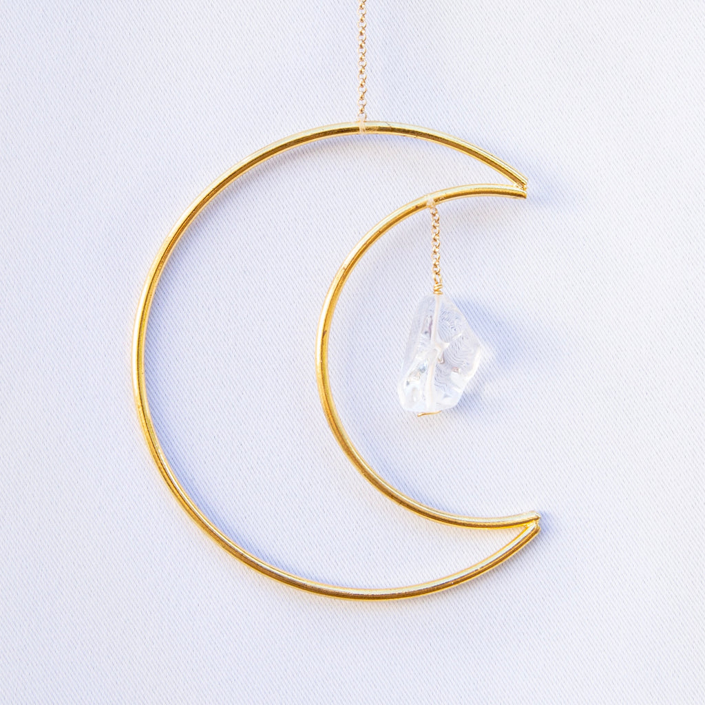 Mini Crescent Moon Crystal Wall Hanging Suncatcher - Clear Quartz