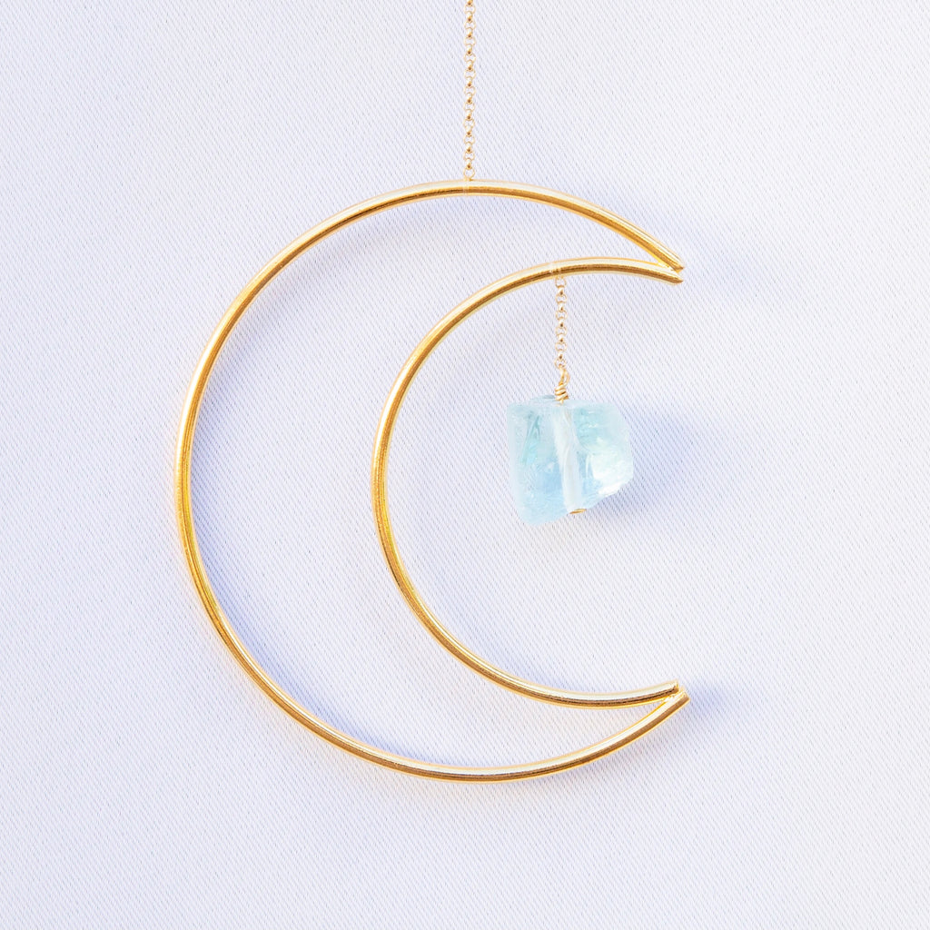 Mini Crescent Moon Crystal Wall Hanging Suncatcher - Aquamarine