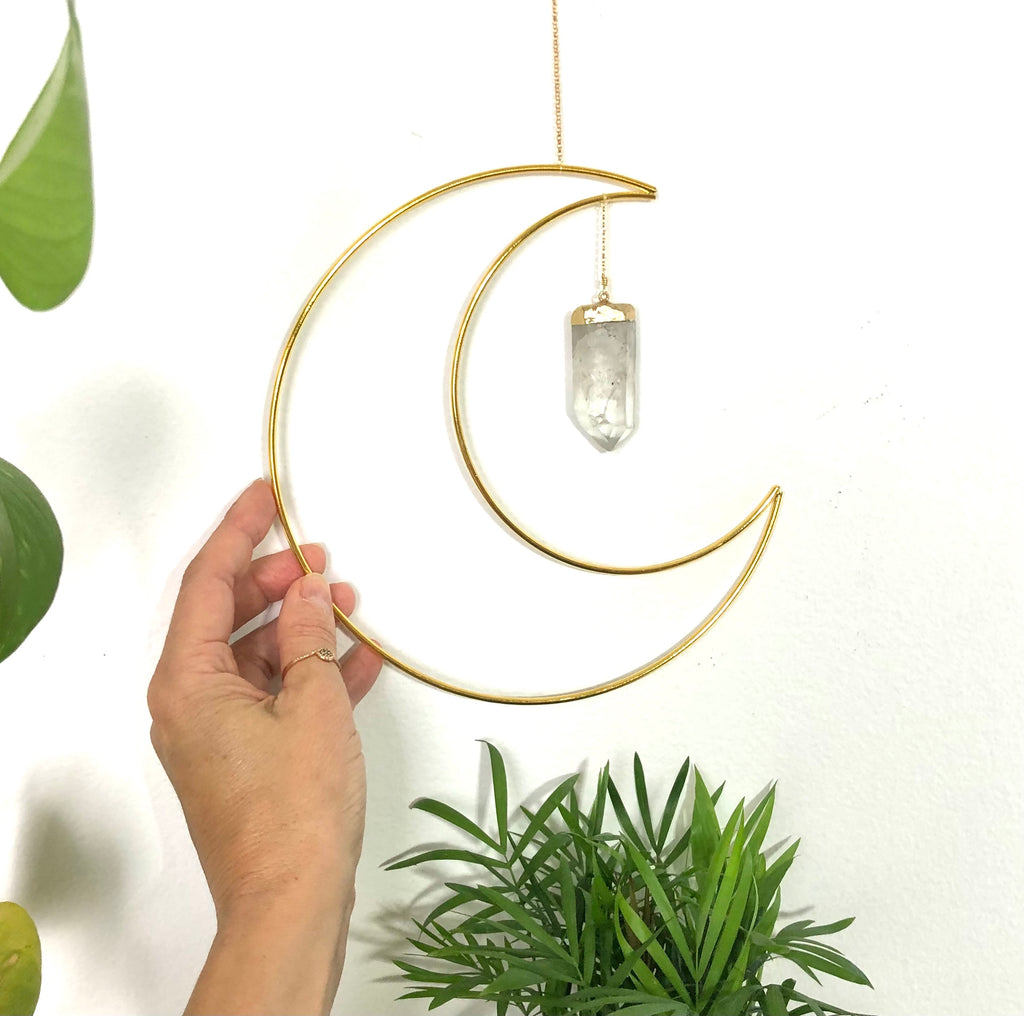 Crescent Moon with Clear Quartz Suncatcher | Le Petit Crystal